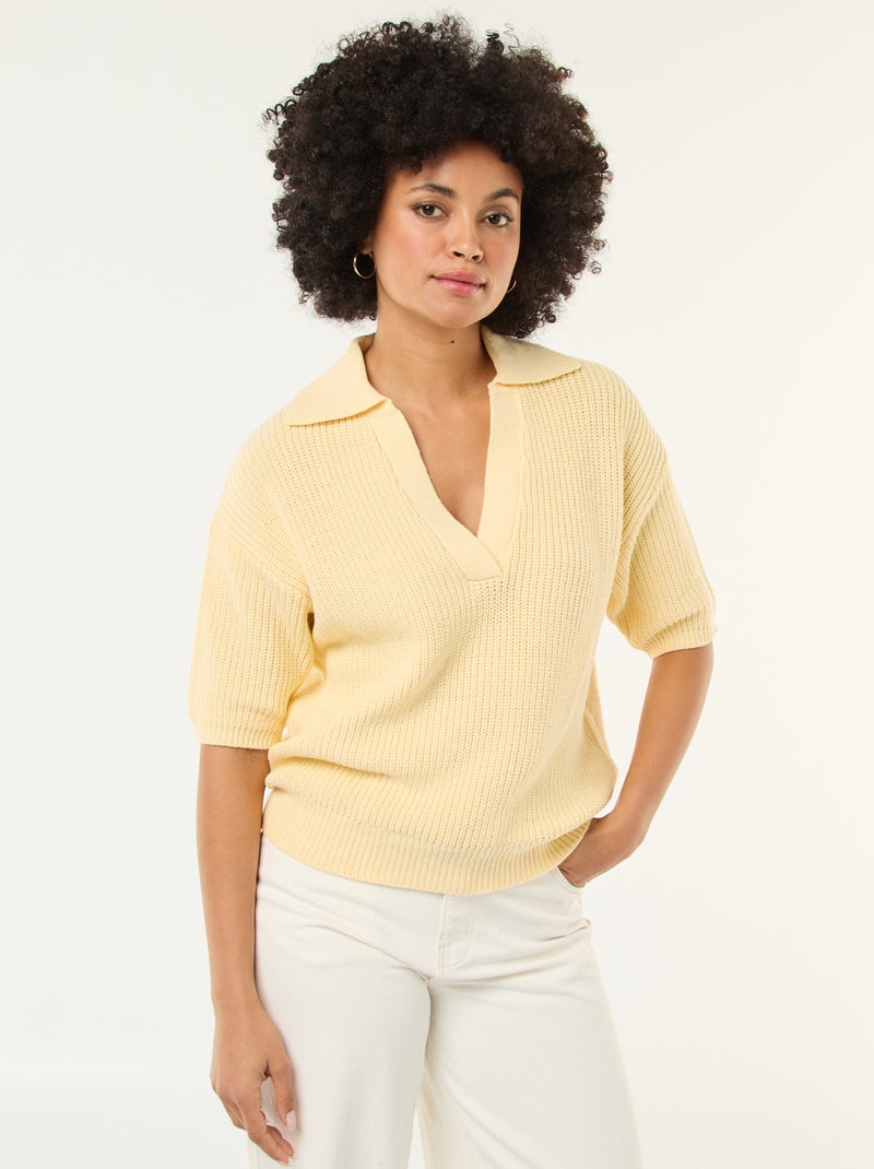 Trui in polostijl met V-hals Geel - Kiabi