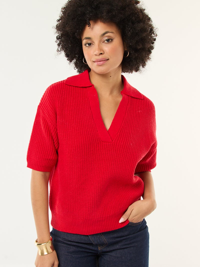 Trui in polostijl met V-hals rood - Kiabi