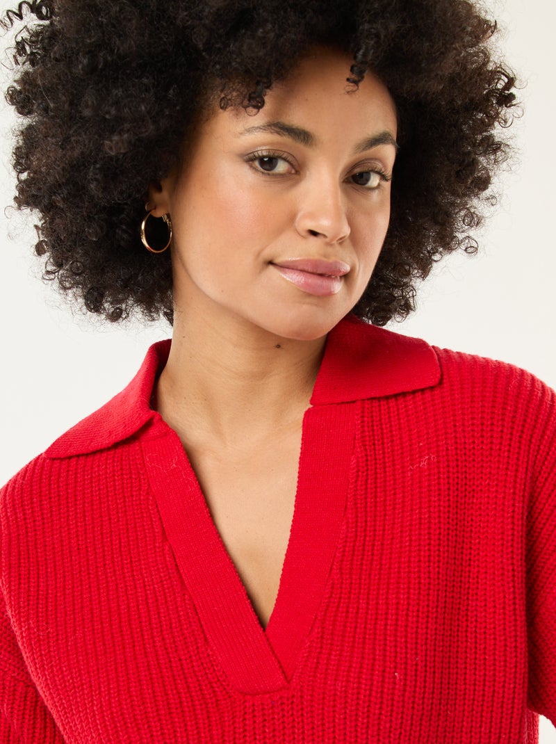Trui in polostijl met V-hals rood - Kiabi