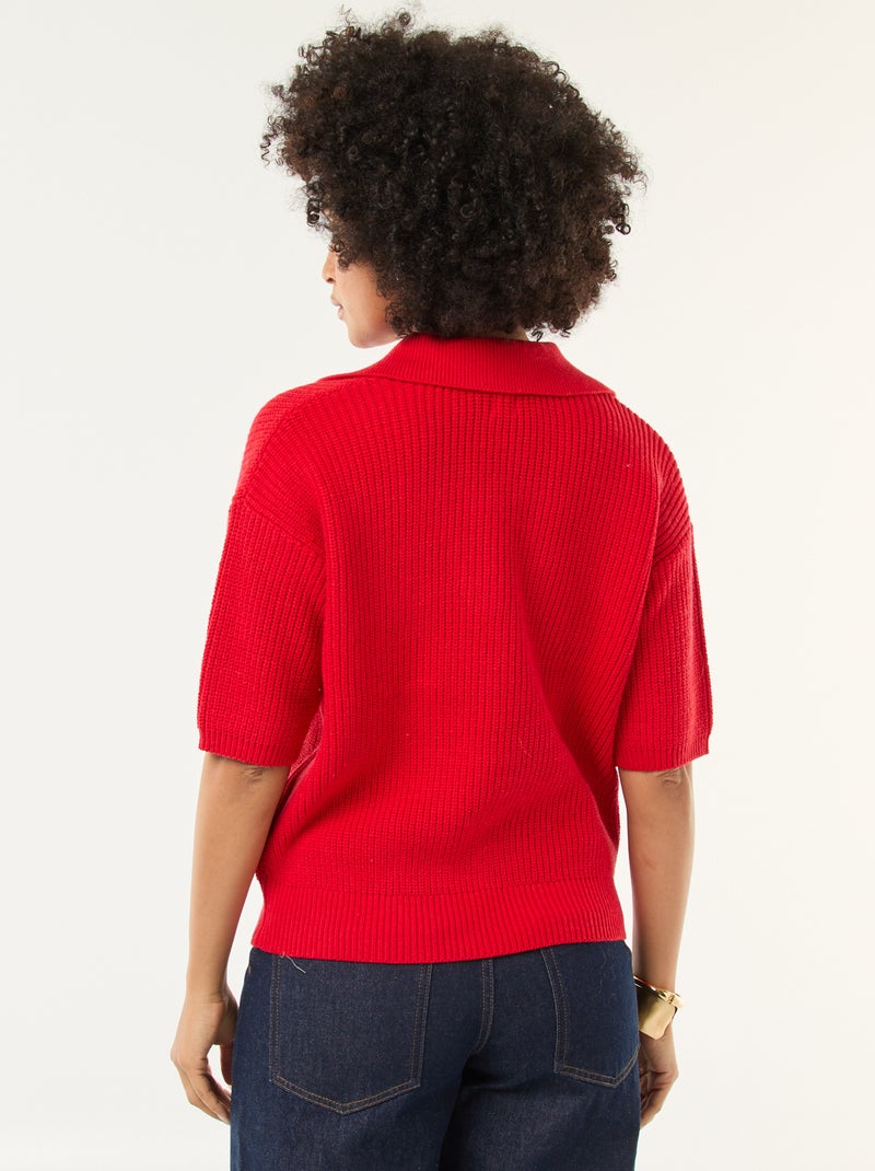 Trui in polostijl met V-hals rood - Kiabi