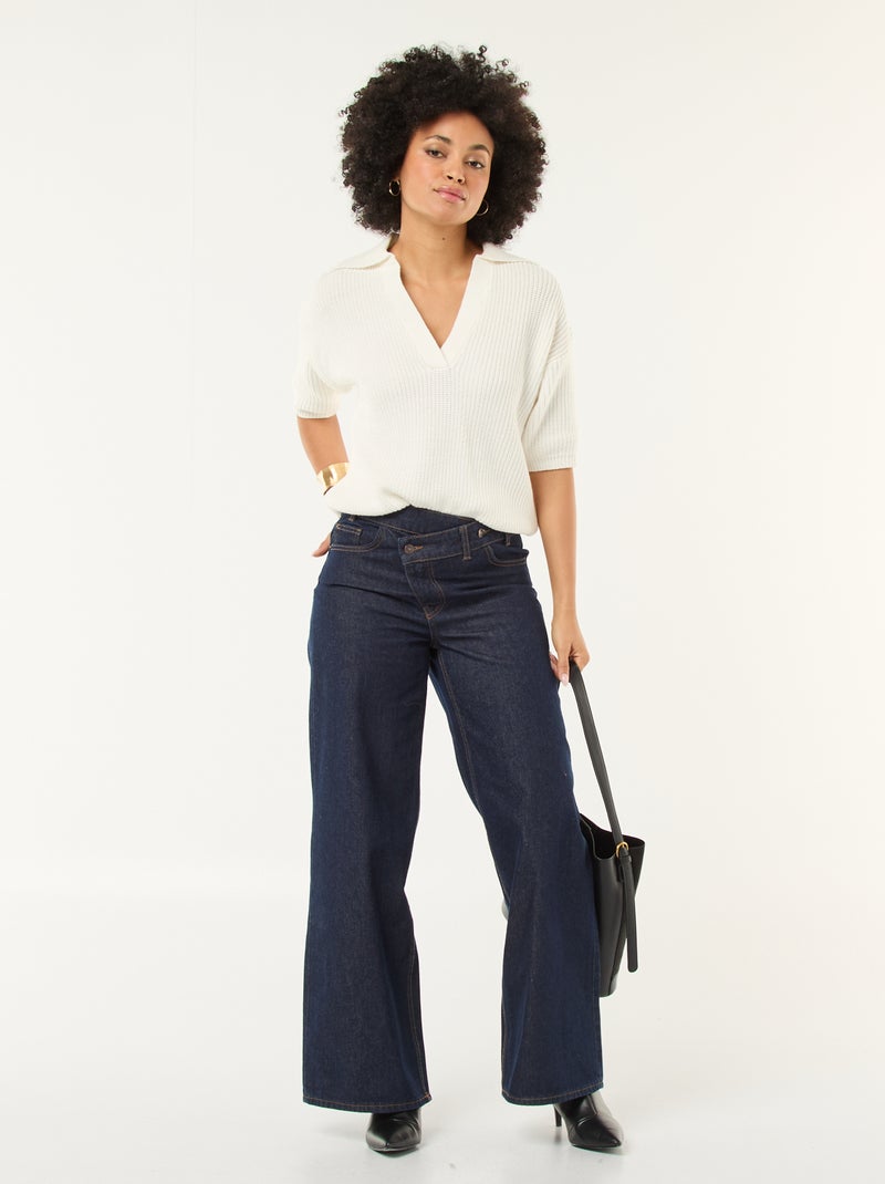 Trui in polostijl met V-hals Wit - Kiabi
