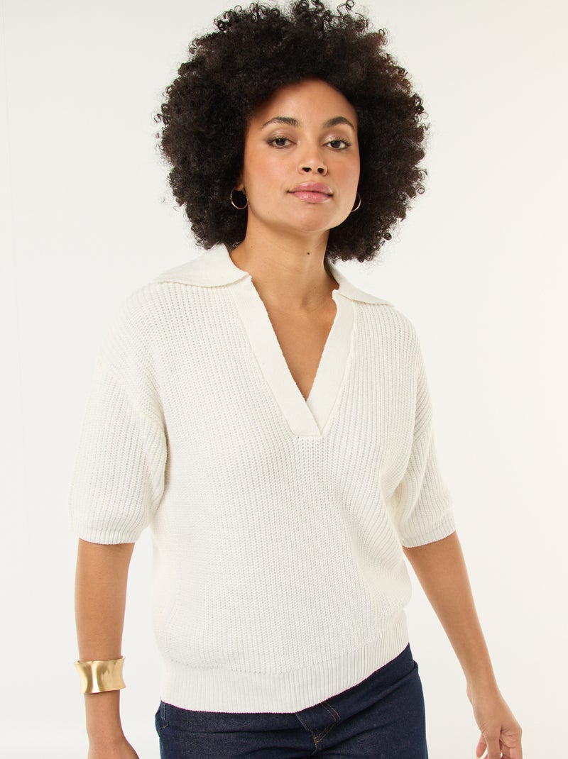 Trui in polostijl met V-hals Wit - Kiabi