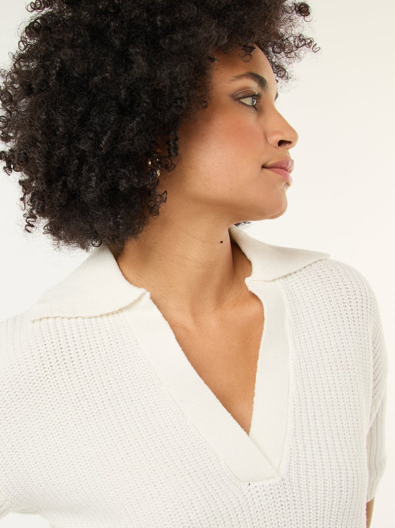 Trui in polostijl met V-hals Wit - Kiabi