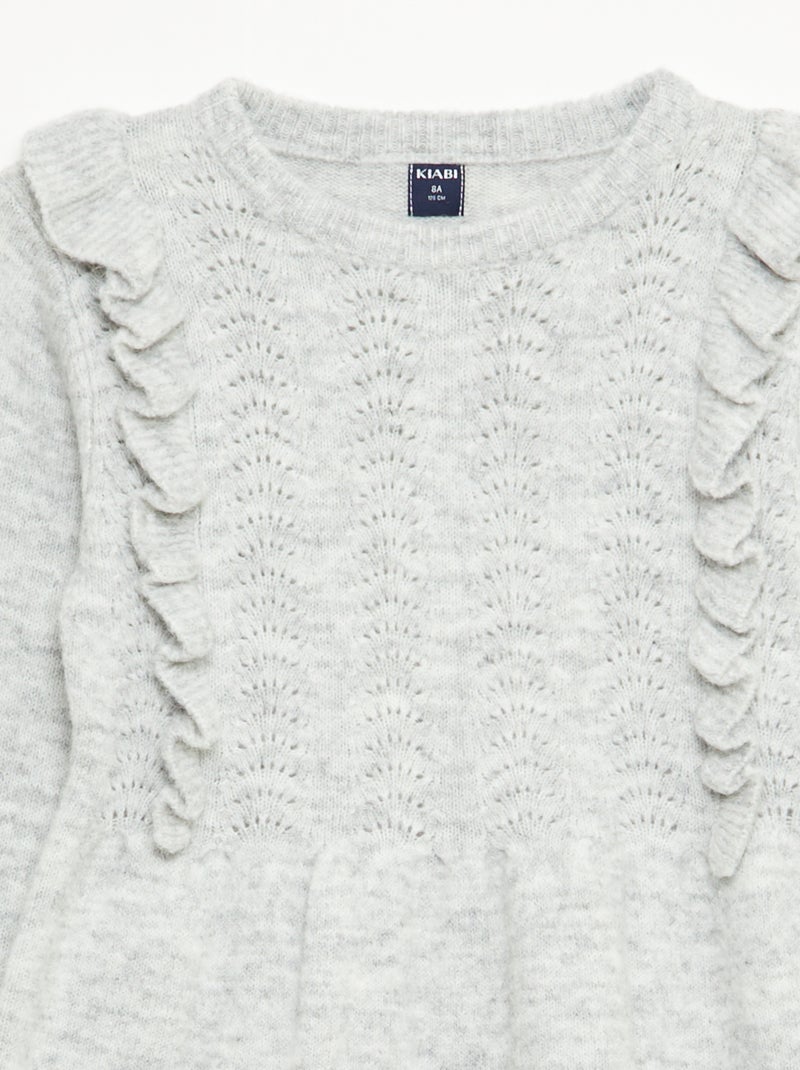 Trui-jurk met ajourbreisel en volants Grijs - Kiabi