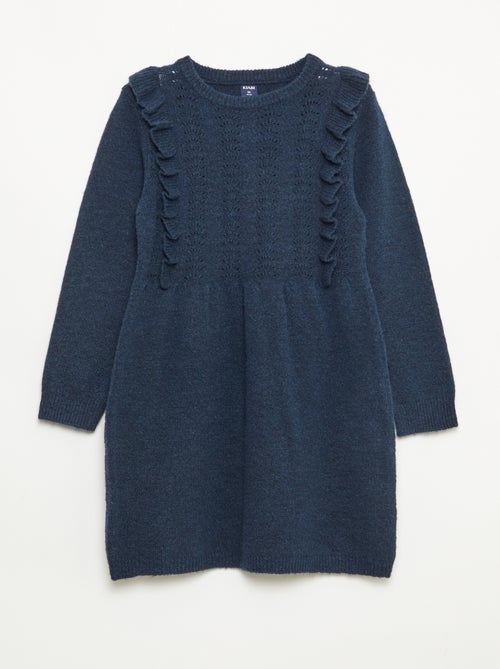 Trui-jurk met ajourgebreide details en volants - Kiabi