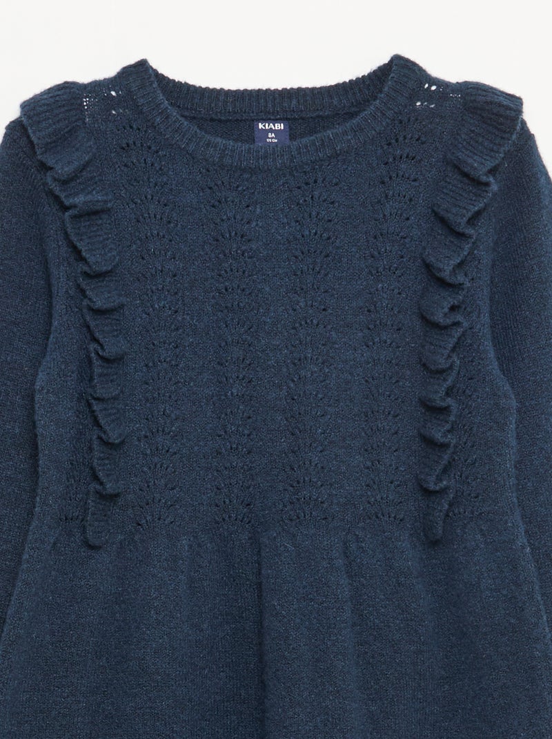 Trui-jurk met ajourgebreide details en volants Blauw - Kiabi
