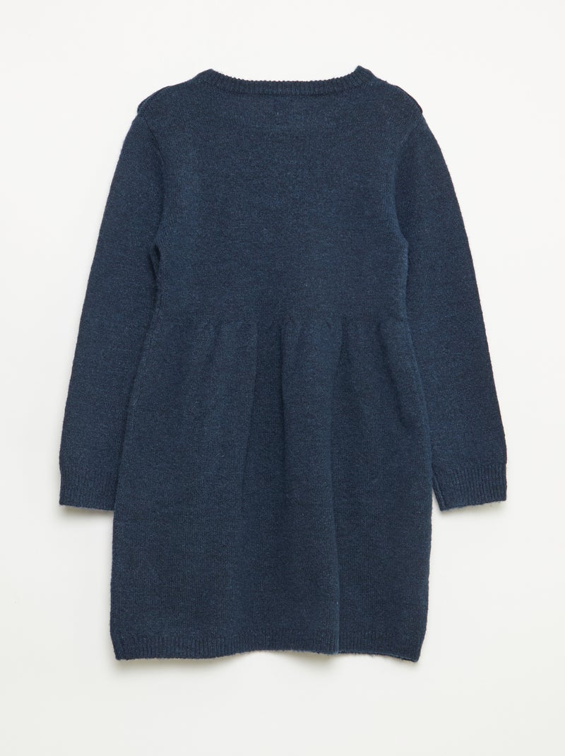 Trui-jurk met ajourgebreide details en volants Blauw - Kiabi