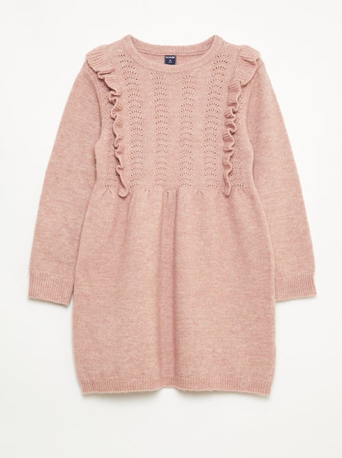 Trui-jurk met ajourgebreide details en volants - Kiabi