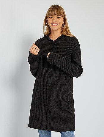 Trui-jurk met capuchon van ribstof - Kiabi