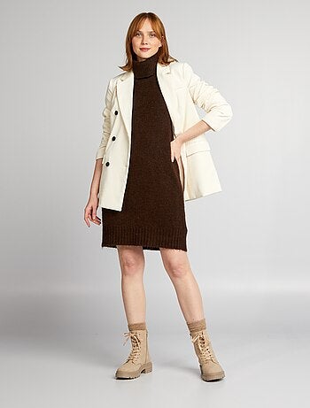 Gebreide jurk met online col beige