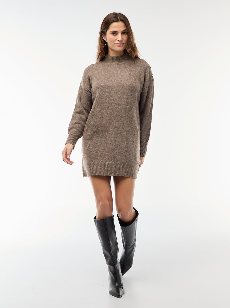 Trui-jurk met fantasieknopen Bruin - Kiabi