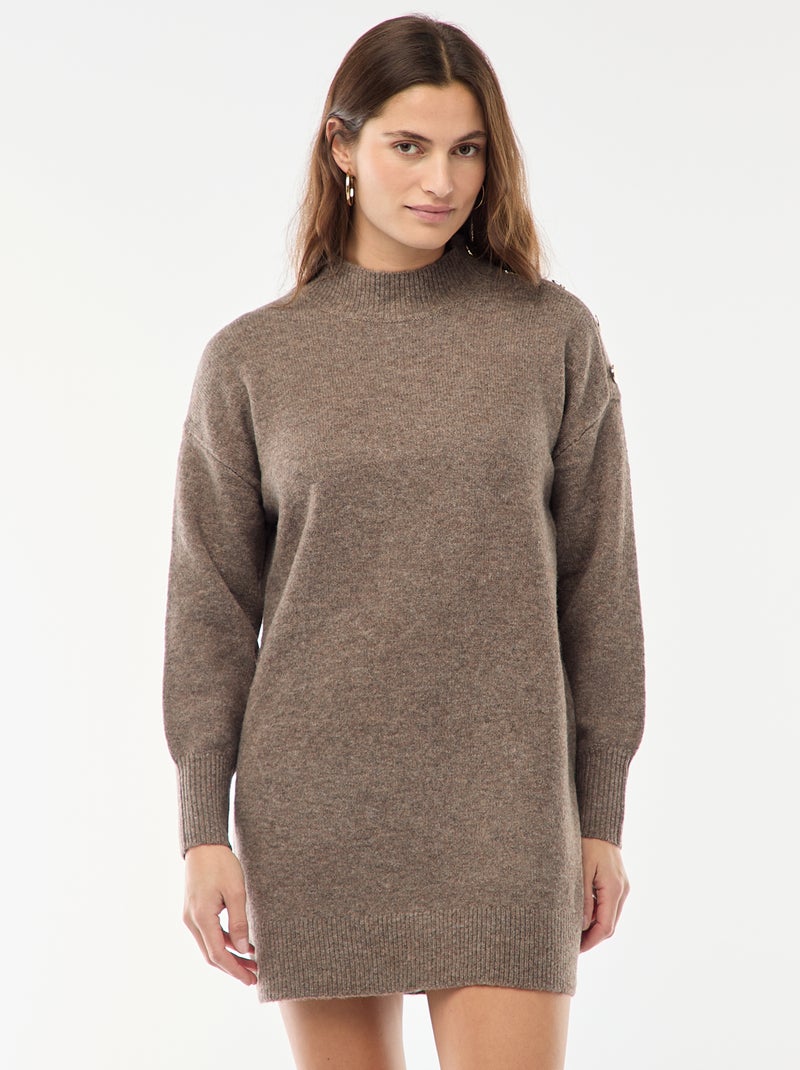 Trui-jurk met fantasieknopen Bruin - Kiabi