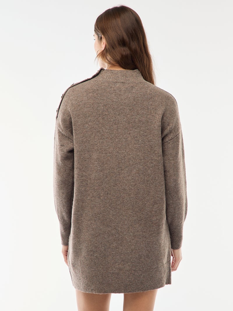 Trui-jurk met fantasieknopen Bruin - Kiabi