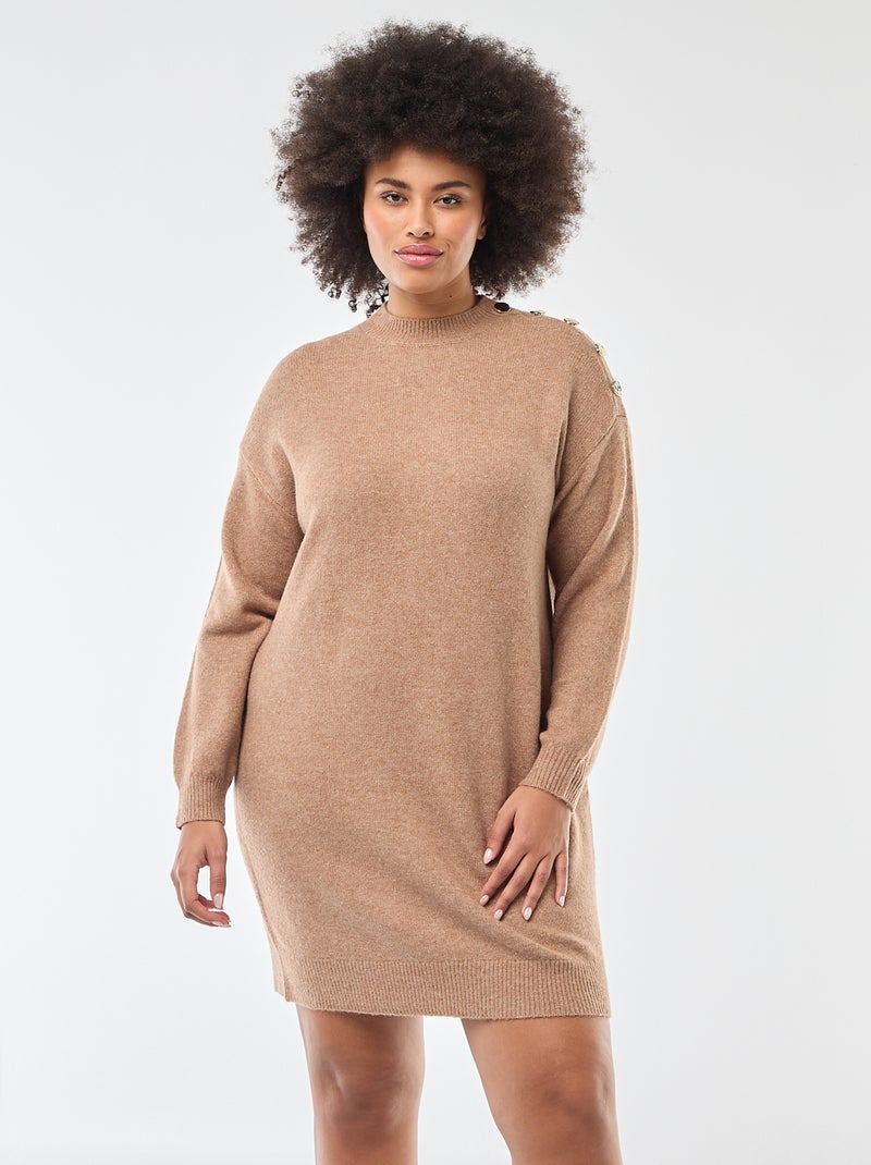 Trui-jurk met fantasieknopen op de schouder Biege - Kiabi