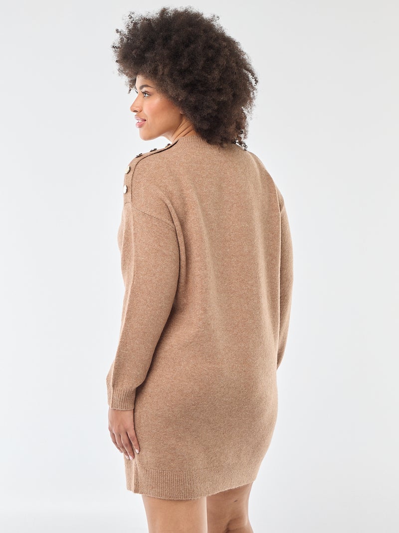 Trui-jurk met fantasieknopen op de schouder Biege - Kiabi