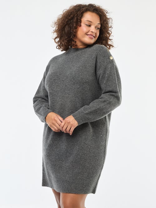 Trui-jurk met fantasieknopen op de schouder - Kiabi