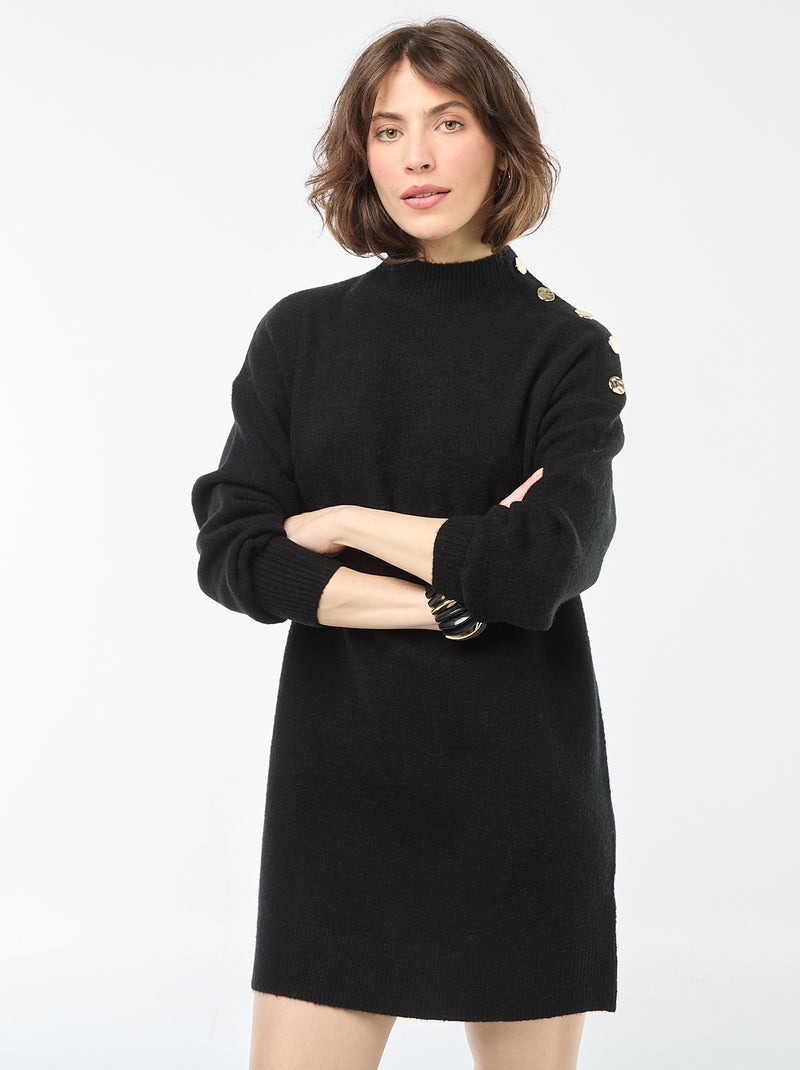 Trui-jurk met fantasieknopen zwart - Kiabi