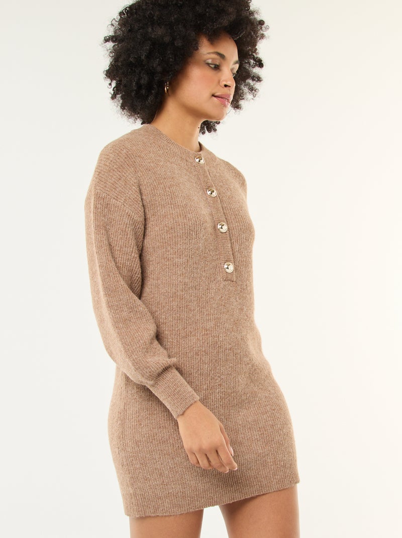 Trui-jurk met goudkleurige knopen Biege - Kiabi