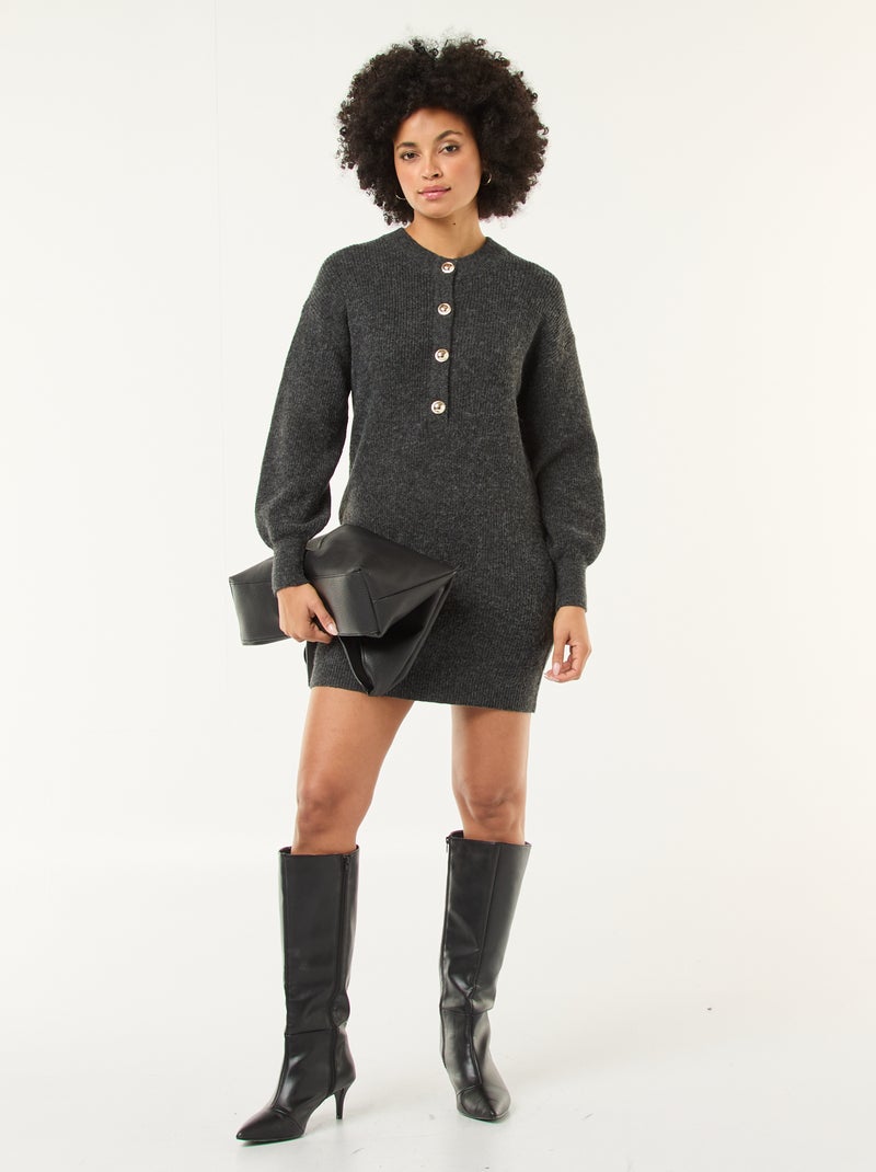 Trui-jurk met goudkleurige knopen Grijs - Kiabi