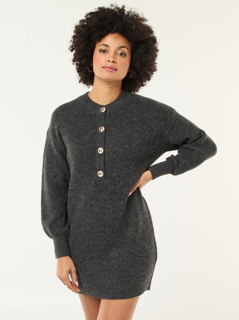 Trui-jurk met goudkleurige knopen Grijs - Kiabi