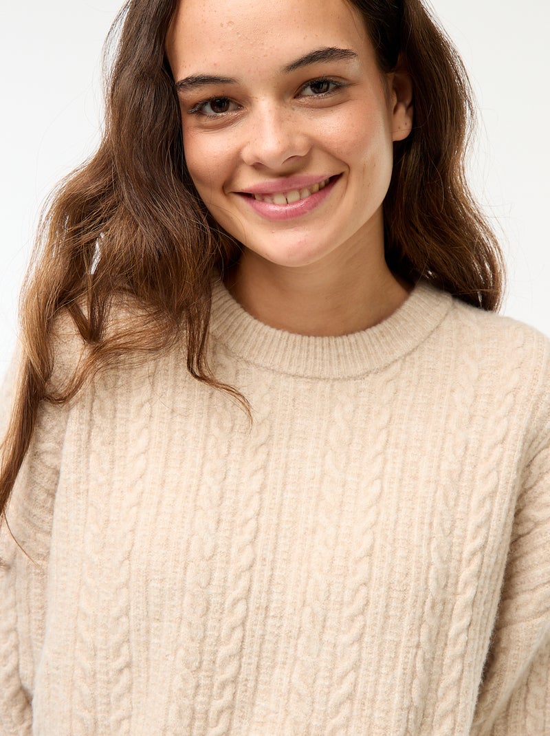 Trui-jurk met kabelpatroon Biege - Kiabi