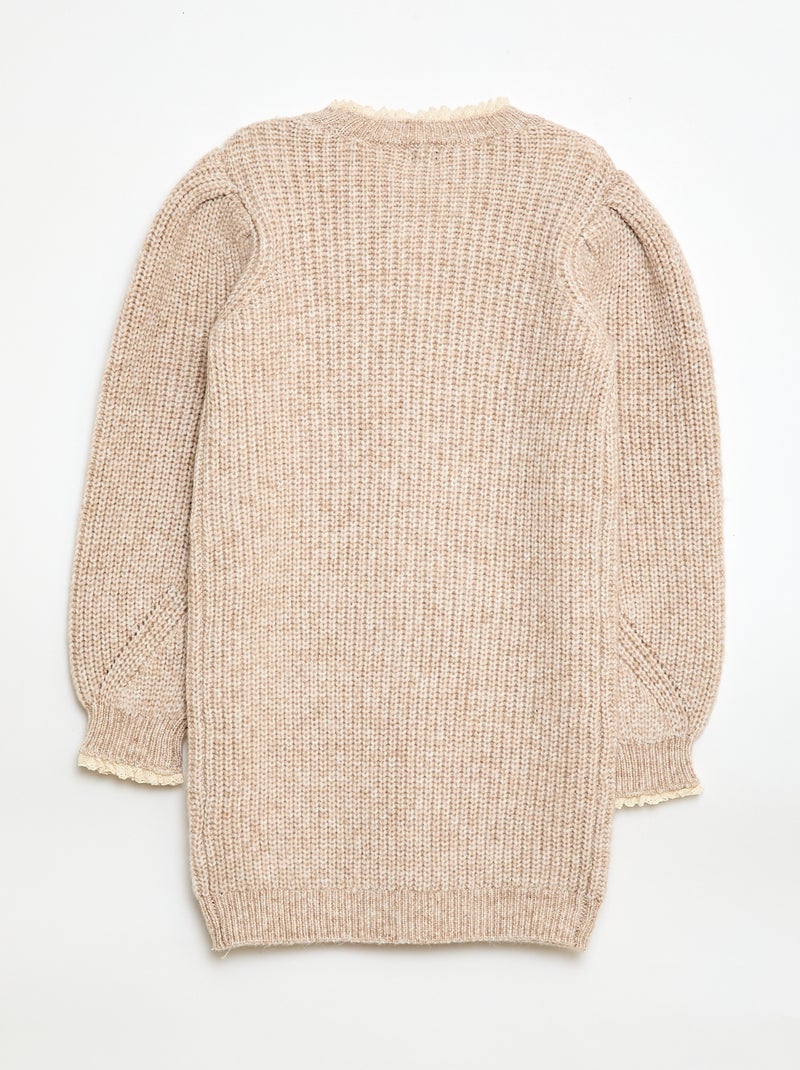 Trui jurk met kanten kraag Biege - Kiabi