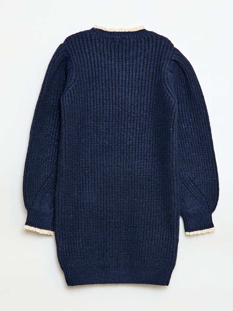 Trui jurk met kanten kraag Blauw - Kiabi