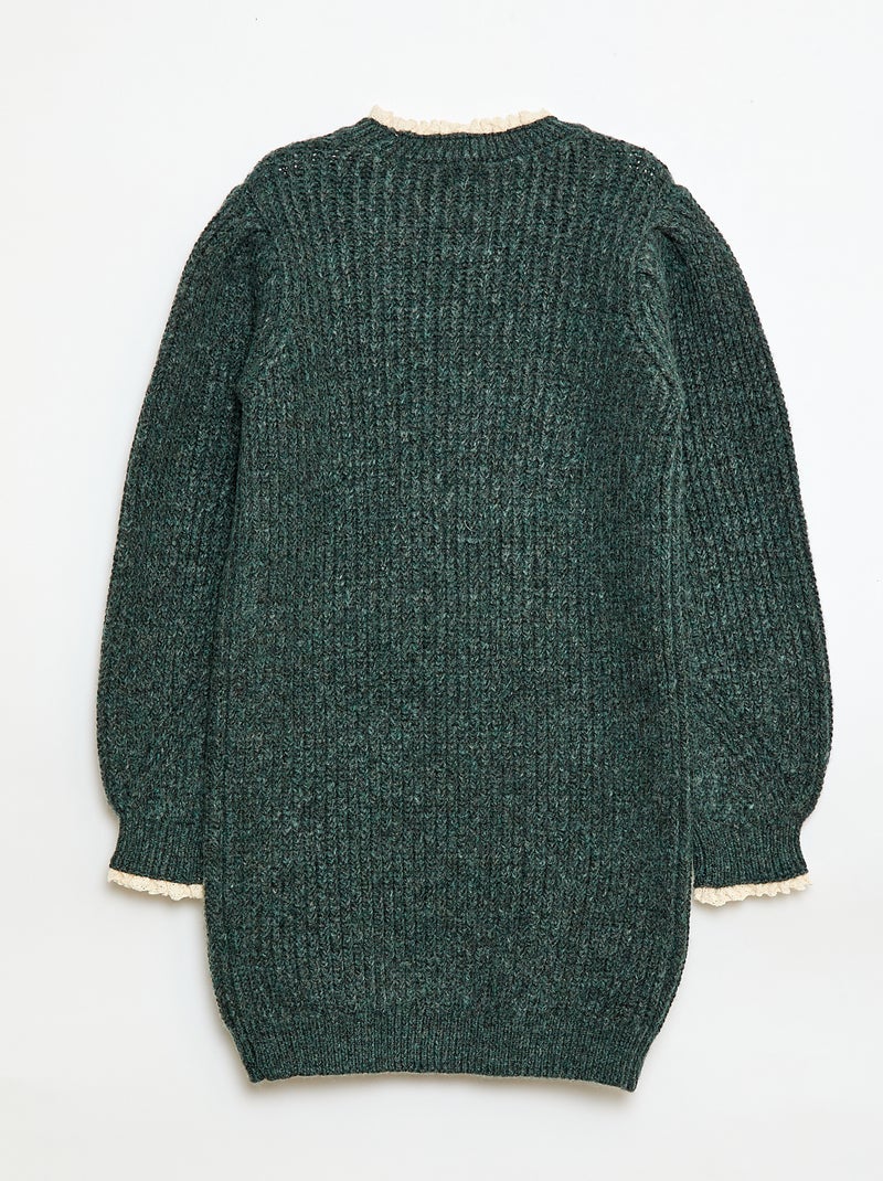 Trui jurk met kanten kraag Groen - Kiabi
