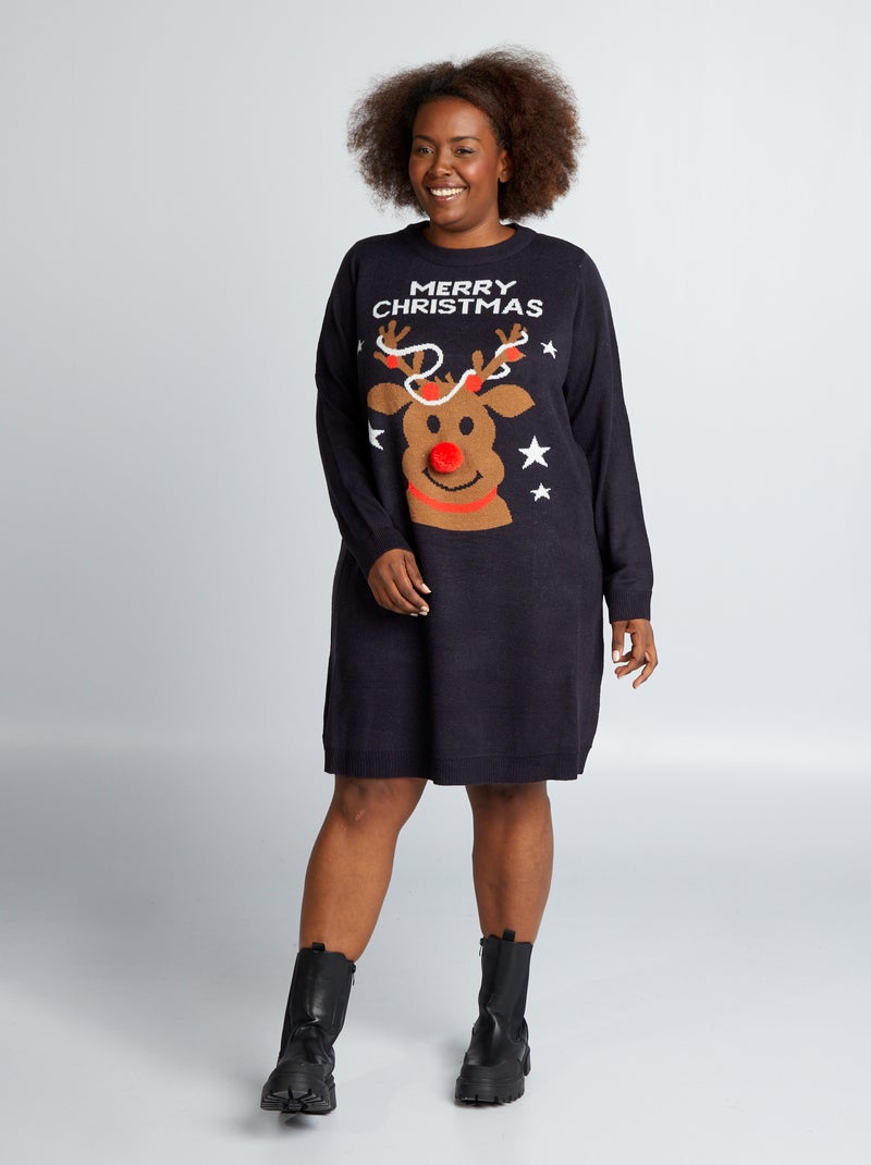 Trui-jurk met kerstmotief BLAUW - Kiabi