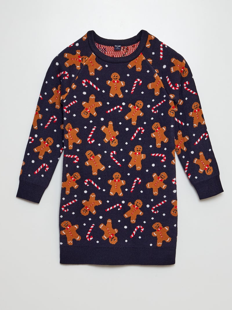 Trui-jurk met kerstmotief BLAUW - Kiabi