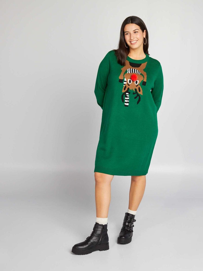 Trui-jurk met kerstmotief GROEN - Kiabi