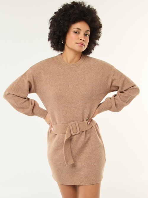 Trui-jurk met lange mouwen en ceintuur - Kiabi