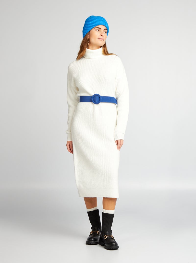 Trui-jurk met rolkraag WIT - Kiabi
