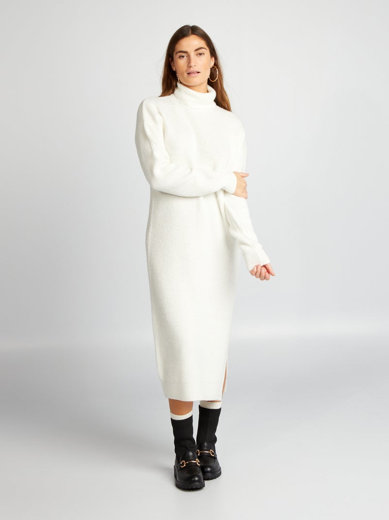 Trui-jurk met rolkraag WIT - Kiabi