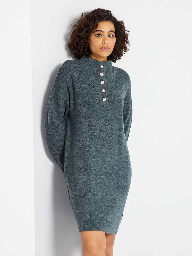 Trui-jurk met sieraadknopen donkergrijs - Kiabi