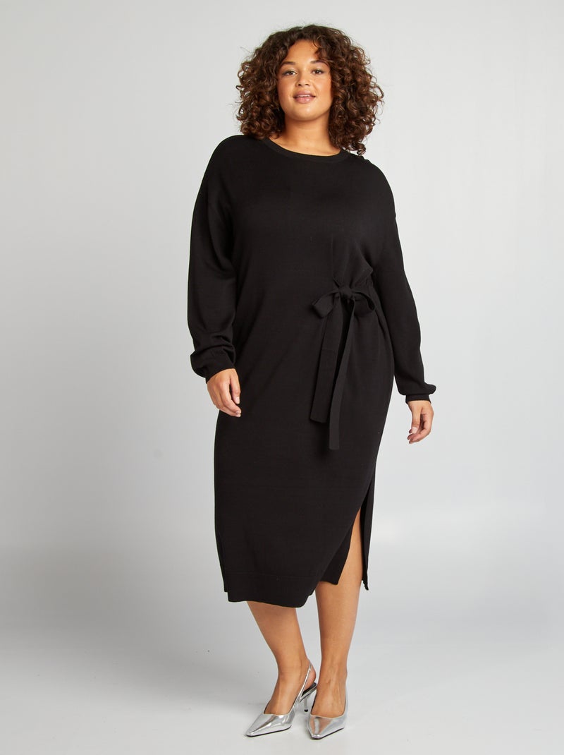 Trui-jurk met strikceintuur zwart - Kiabi