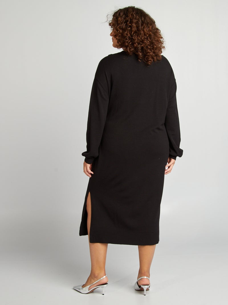 Trui-jurk met strikceintuur zwart - Kiabi