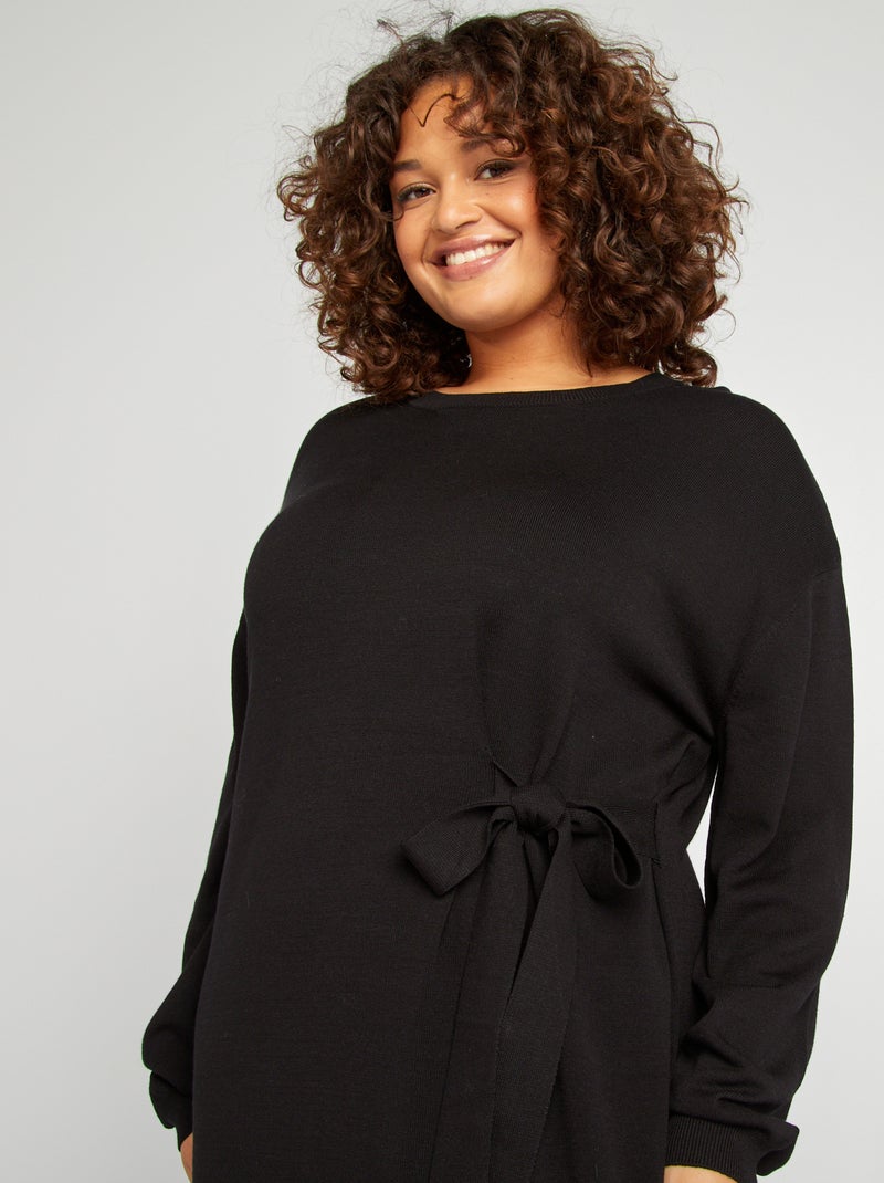 Trui-jurk met strikceintuur zwart - Kiabi