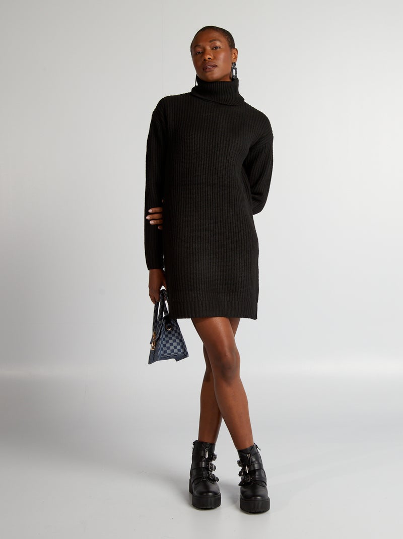 Trui-jurk van dik tricot zwart - Kiabi