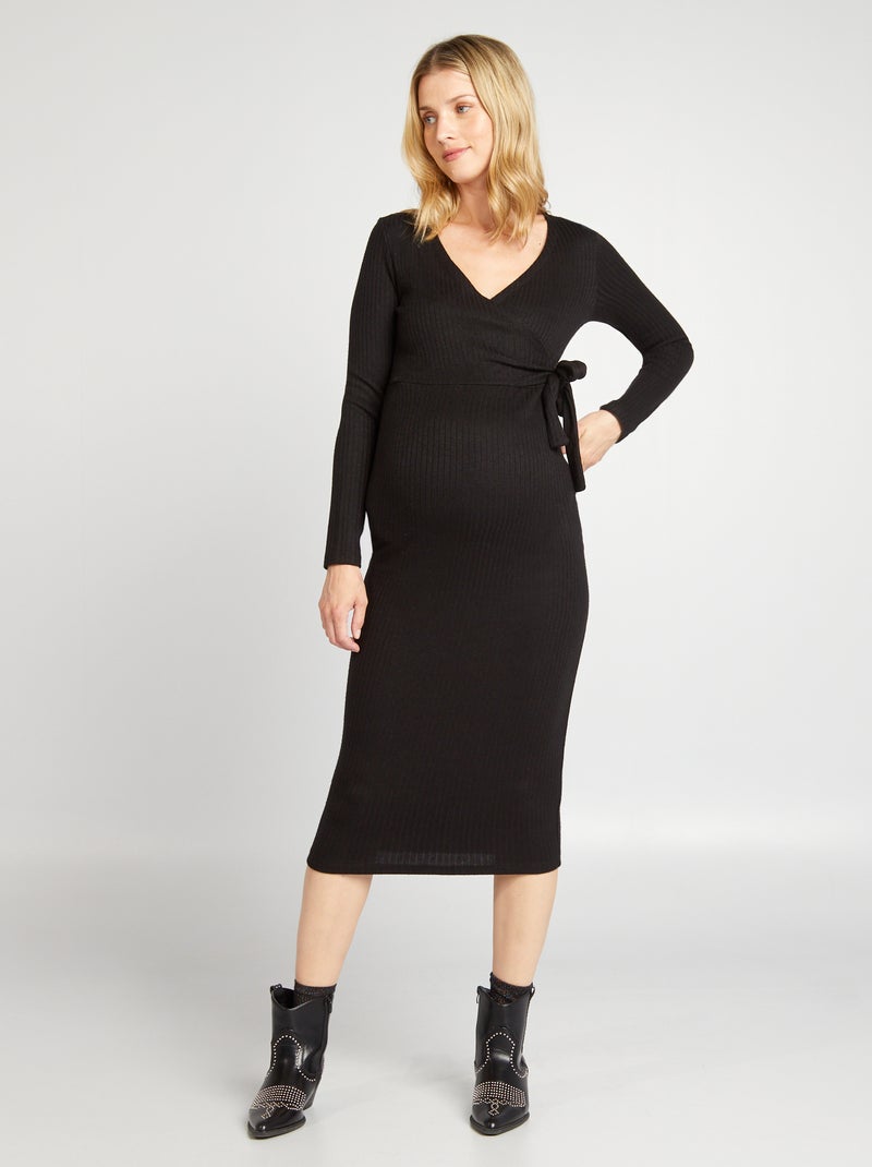 Trui-jurk van ribtricot - Borstvoedingsmodel zwart - Kiabi