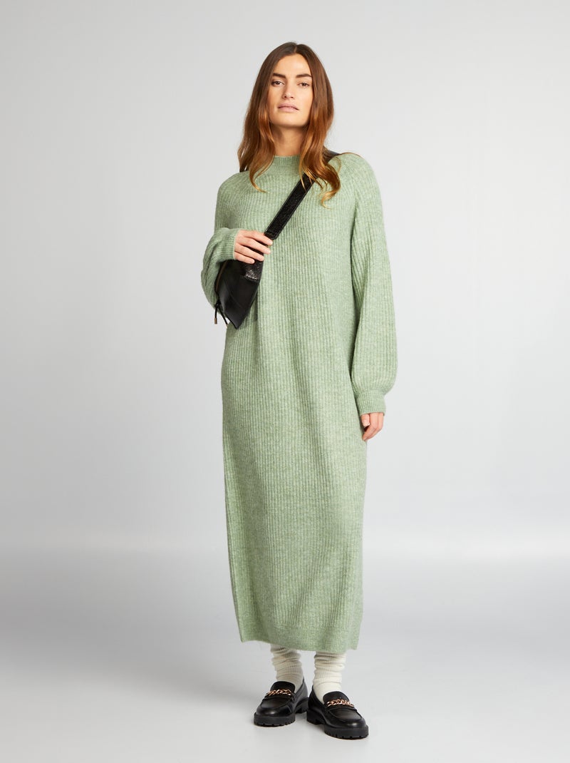 Trui-jurk van ribtricot GROEN - Kiabi