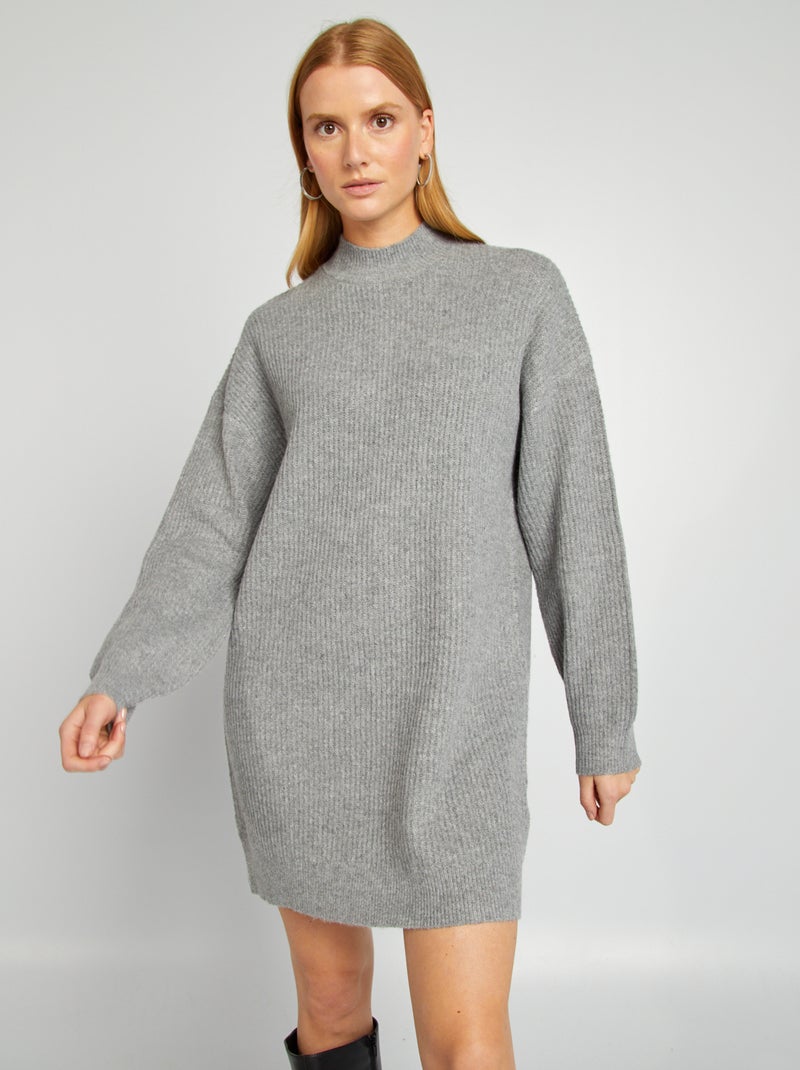 Trui-jurk van tricot met hoogsluitende ronde hals GRIJS - Kiabi