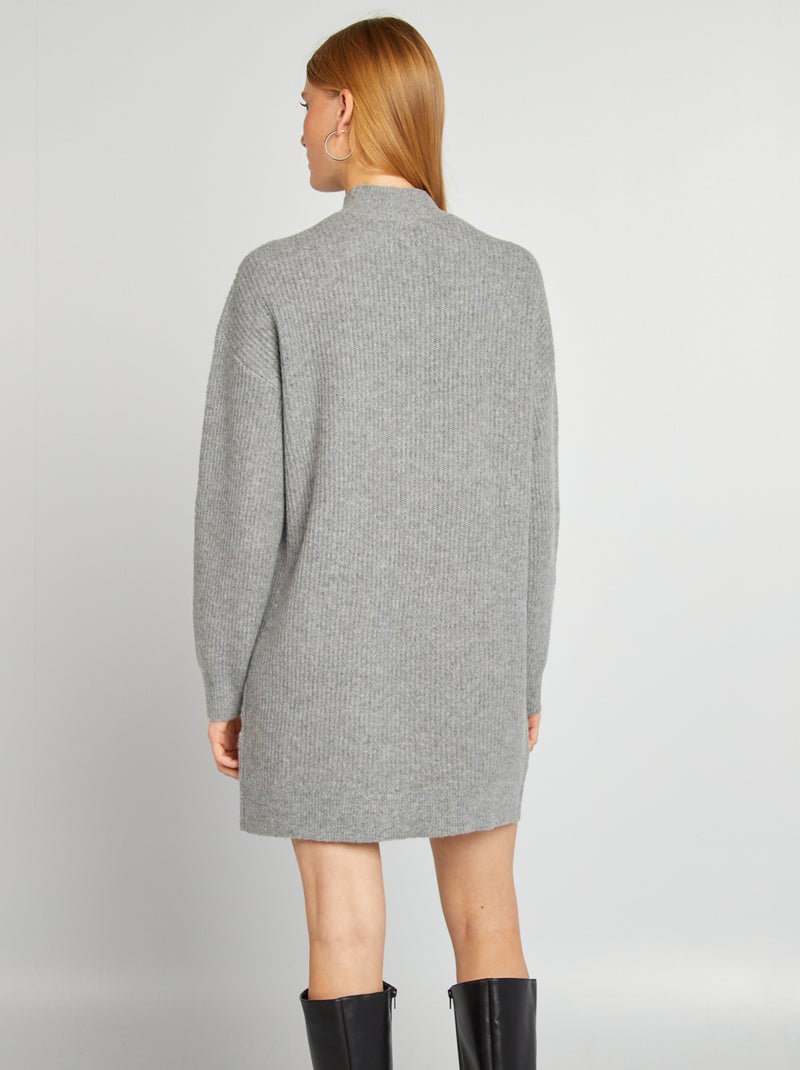 Trui-jurk van tricot met hoogsluitende ronde hals GRIJS - Kiabi