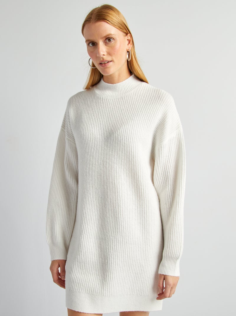 Trui-jurk van tricot met hoogsluitende ronde hals WIT - Kiabi