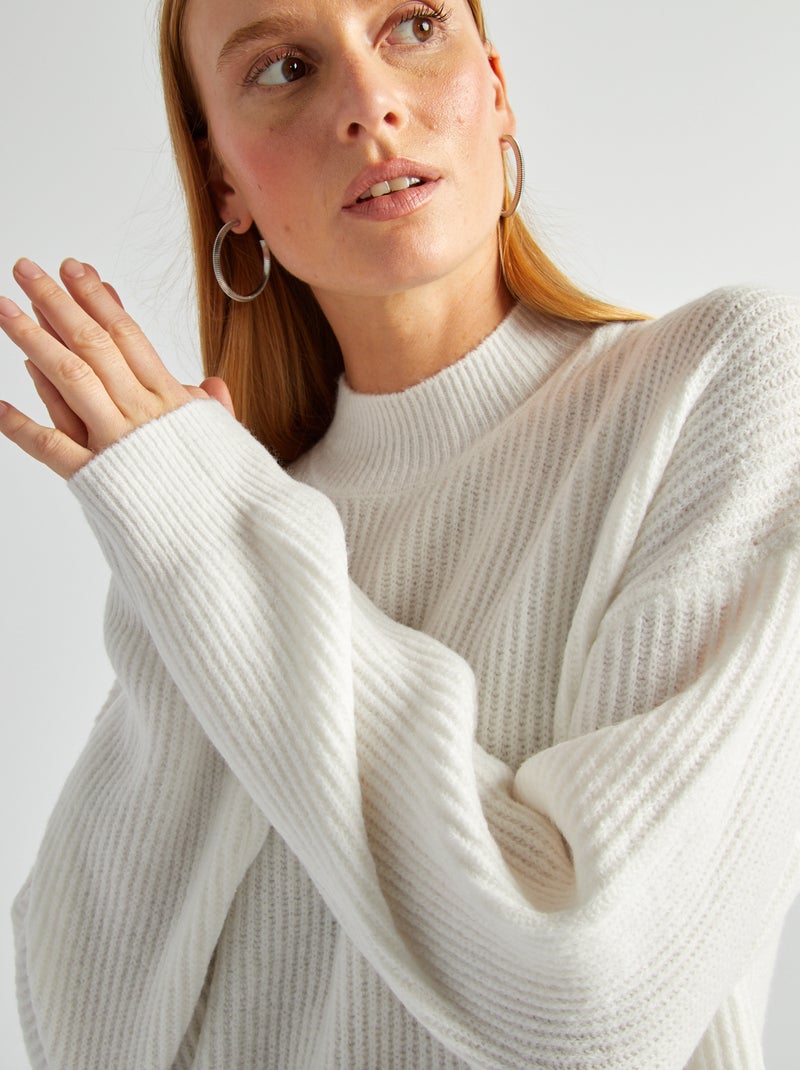Trui-jurk van tricot met hoogsluitende ronde hals WIT - Kiabi