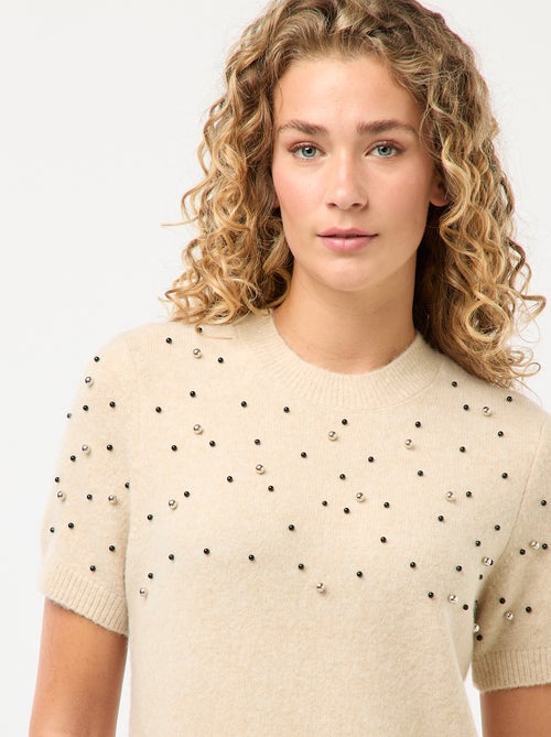 Trui-jurk van zacht tricot met kraaltjes - Kiabi