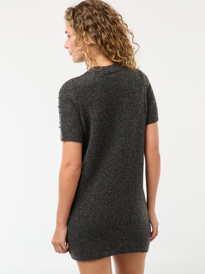 Trui-jurk van zacht tricot met kraaltjes Grijs - Kiabi