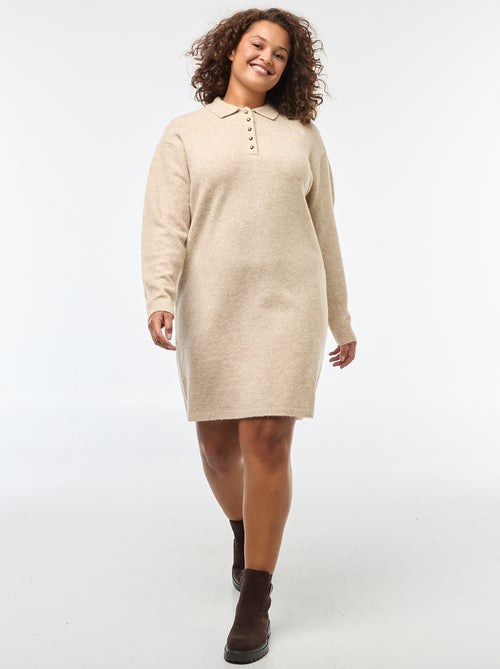 Trui-jurk van zwaar tricot met goudkleurige knoopjes - Kiabi