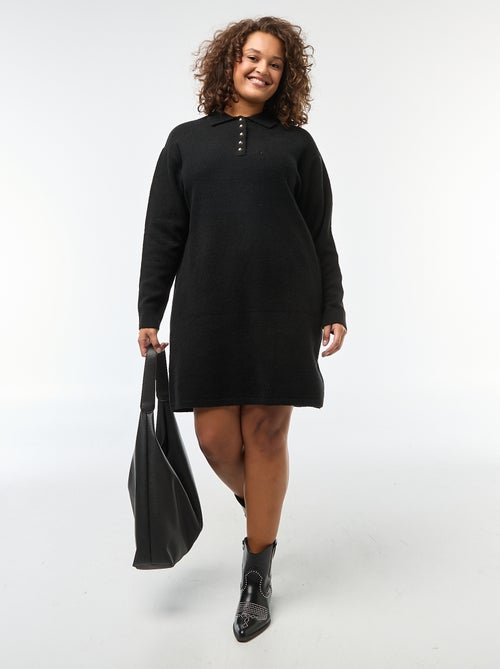 Trui-jurk van zwaar tricot met goudkleurige knoopjes - Kiabi