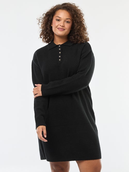 Trui-jurk van zwaar tricot met goudkleurige knoopjes - Kiabi